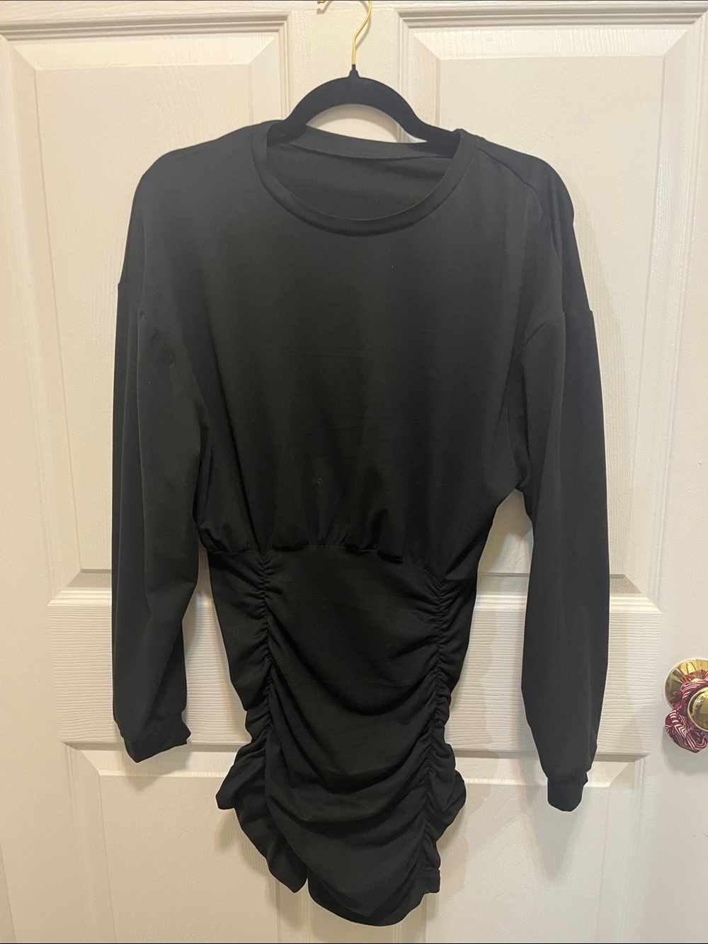 SHEIN Black Ruched Long Sleeve Pullover Dress Top